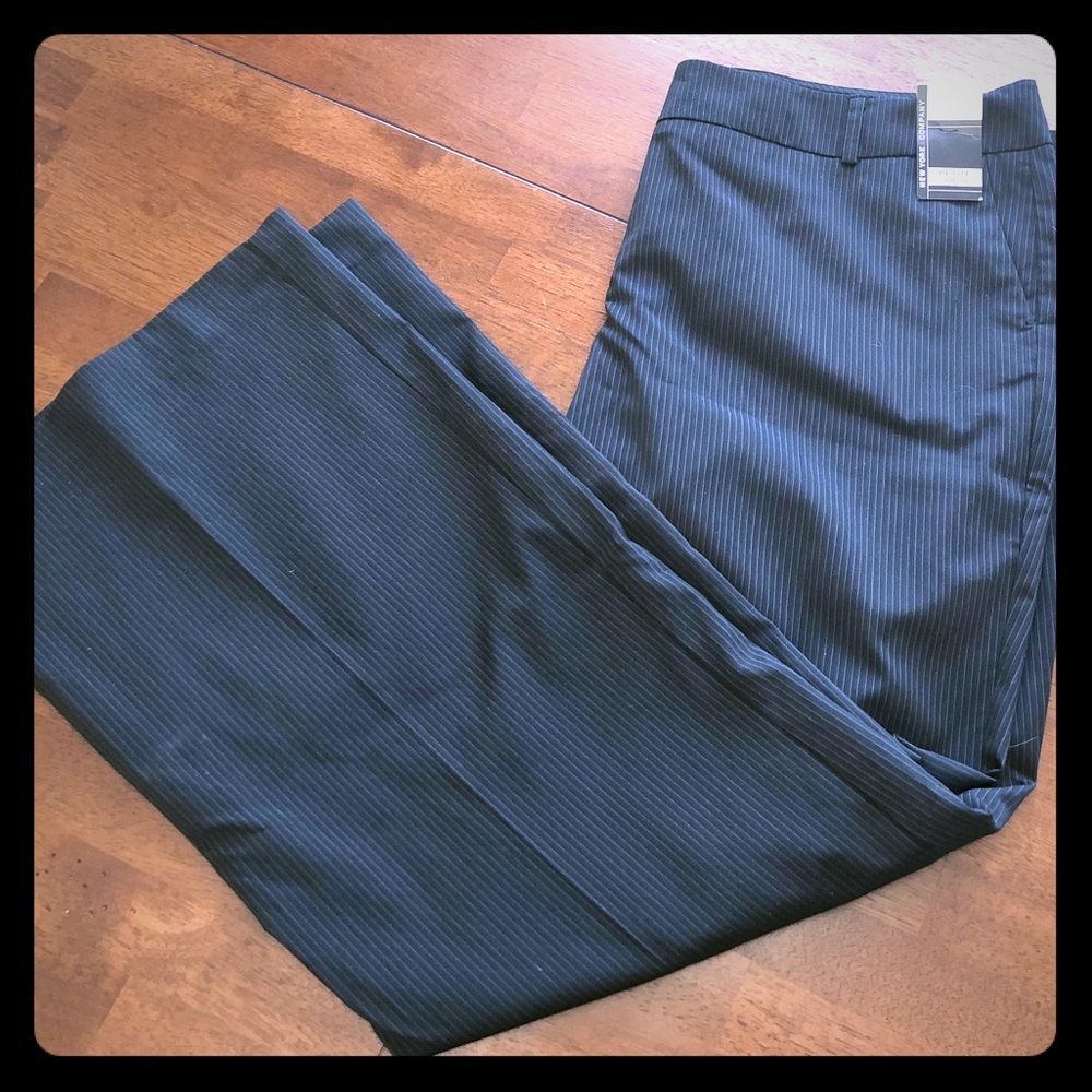 Wide-leg black pinstripe pants